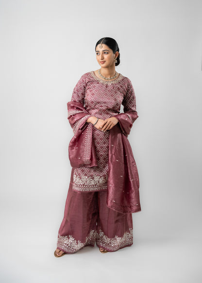 Plum Mauve Real Gold Silk Suit