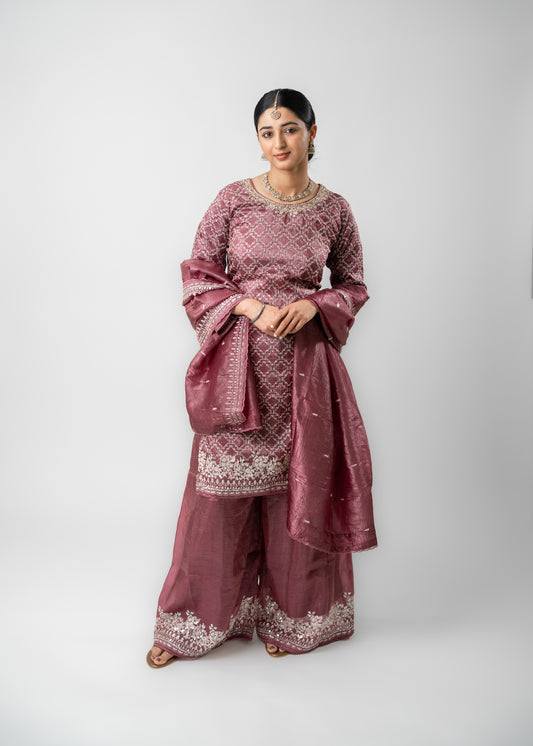 Plum Mauve Real Gold Silk Suit