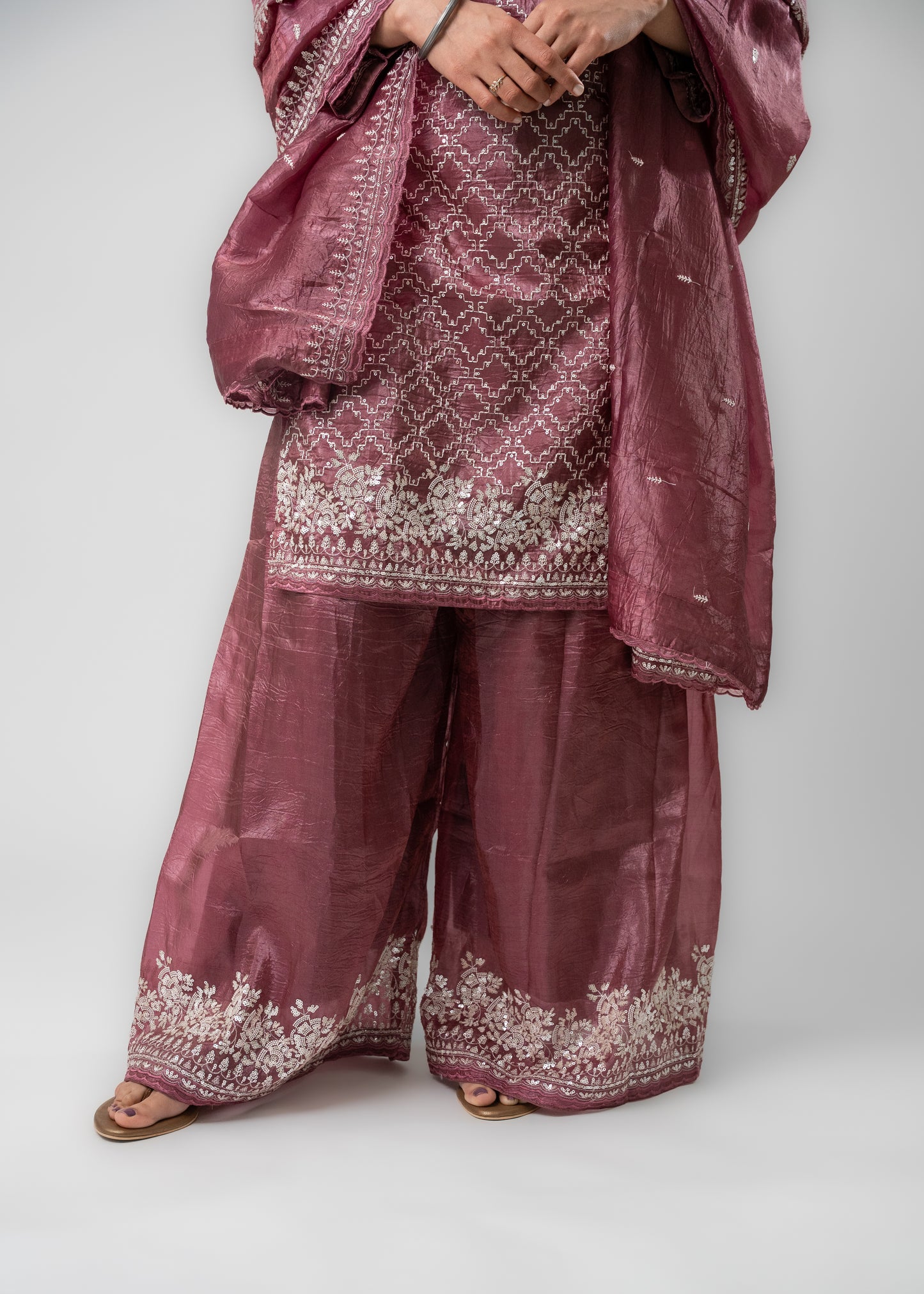 Plum Mauve Real Gold Silk Suit