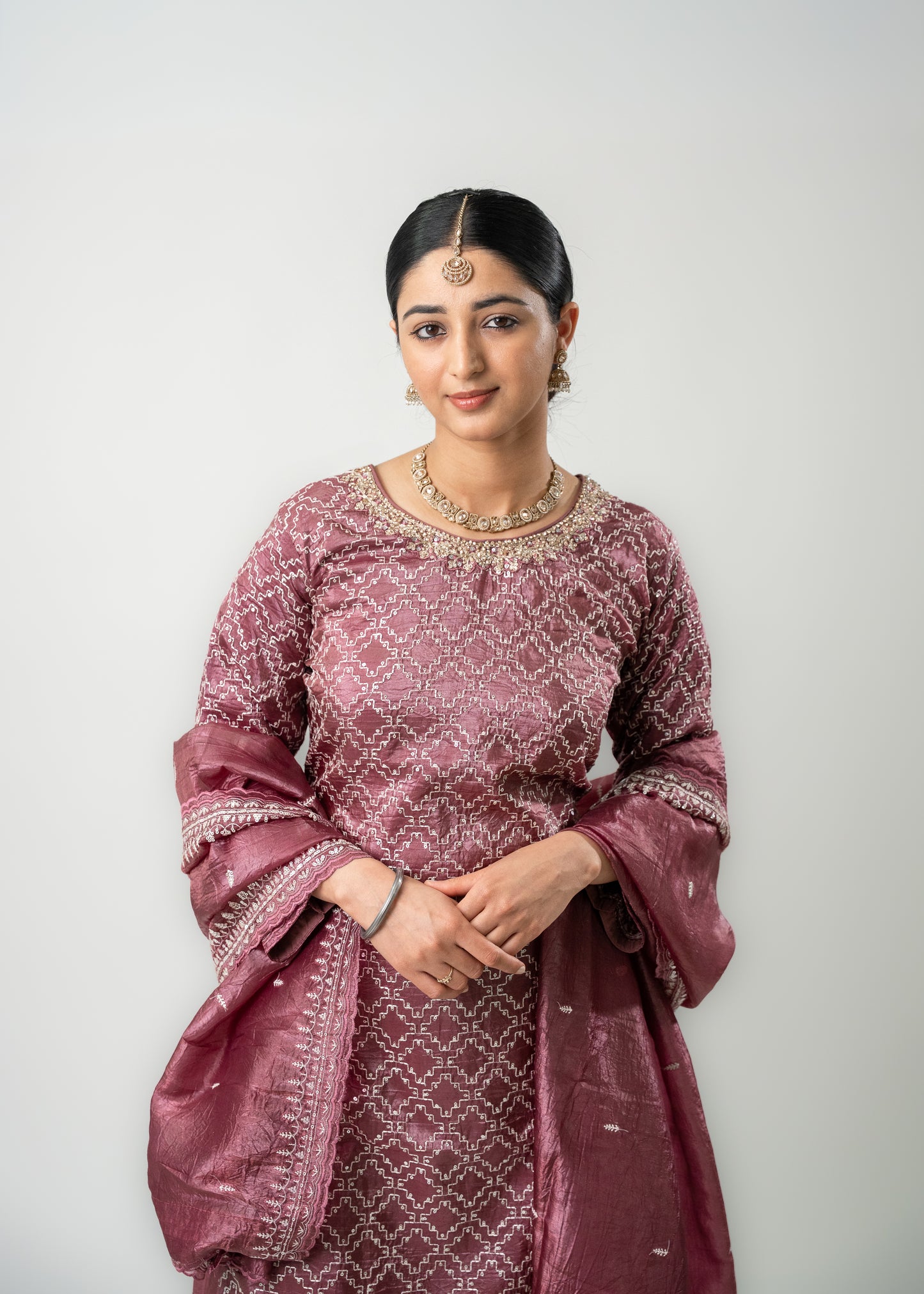 Plum Mauve Real Gold Silk Suit