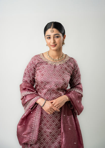 Plum Mauve Real Gold Silk Suit