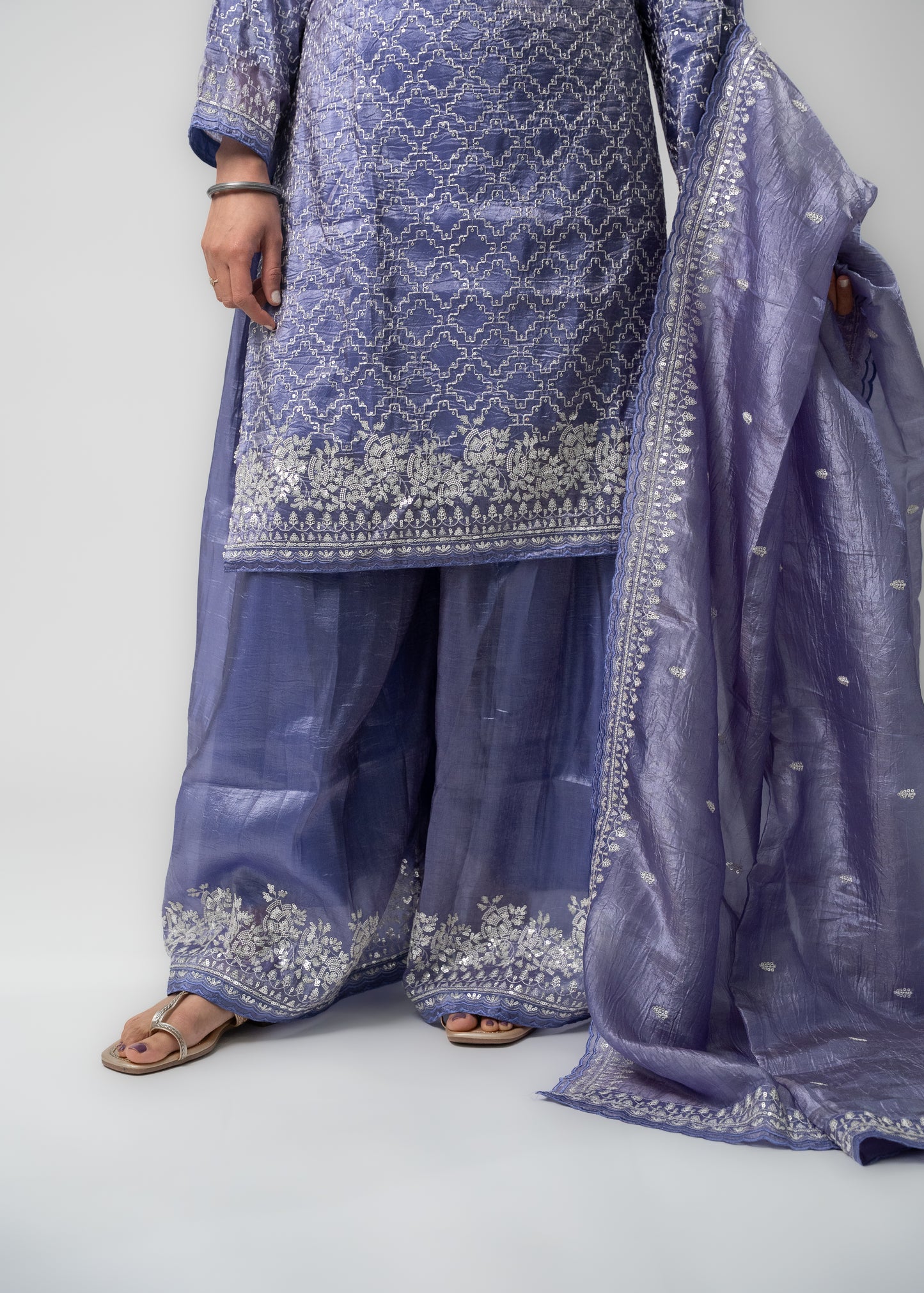 lavender Blue Real Gold Silk Suit