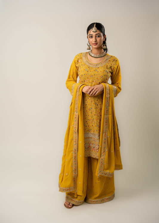 Mustard Yellow Hand-Embroidered Suit