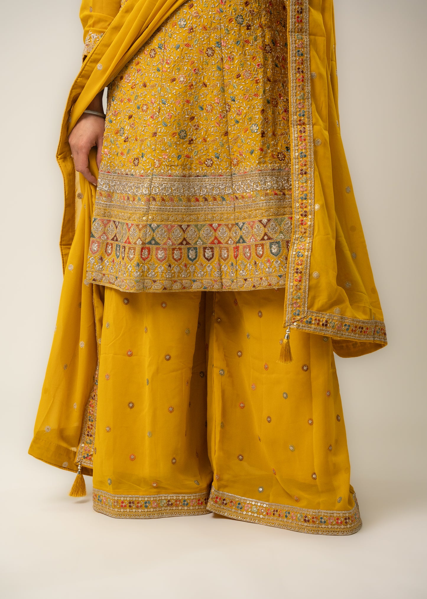 Mustard Yellow Hand-Embroidered Suit