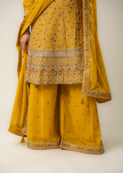 Mustard Yellow Hand-Embroidered Suit