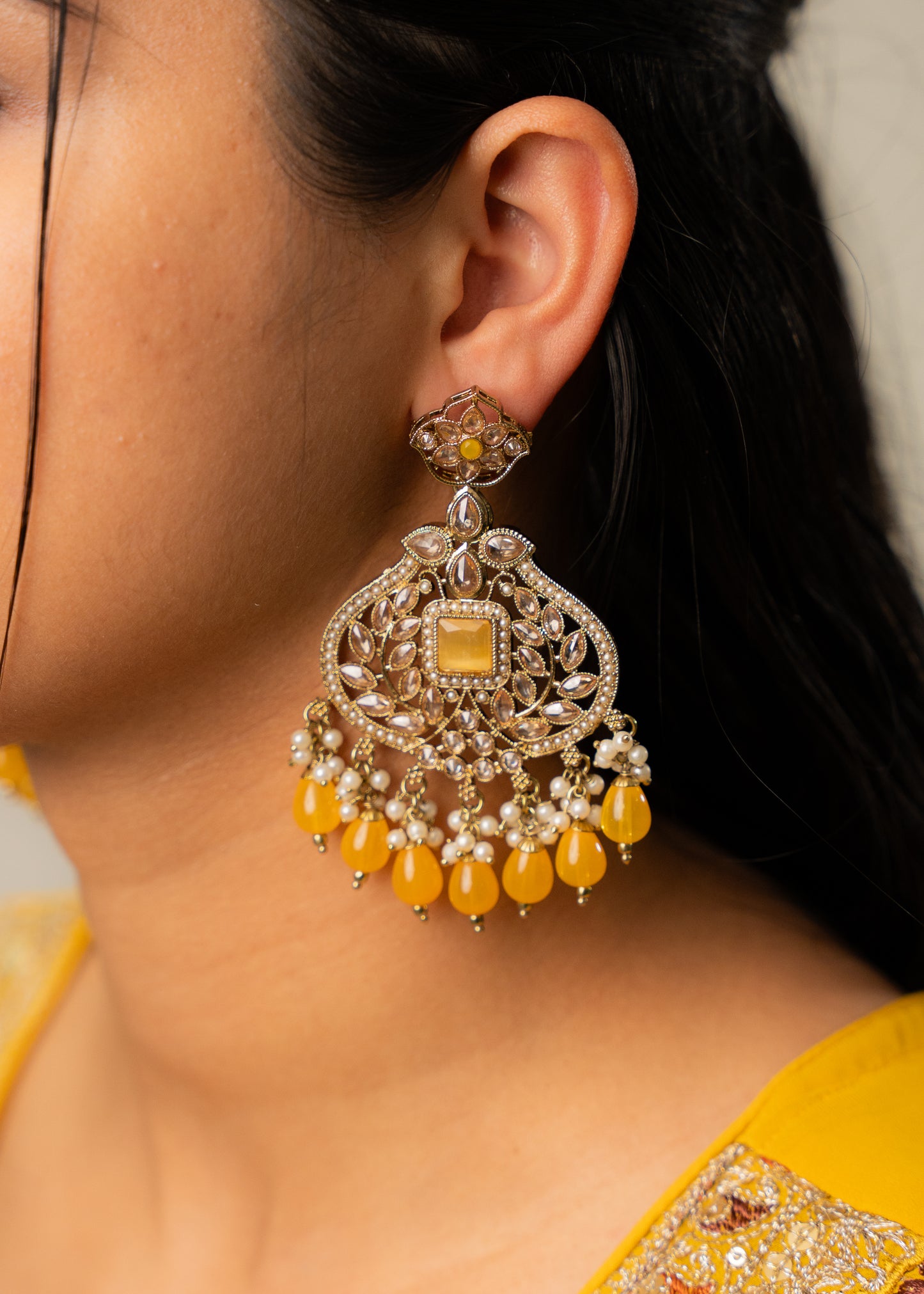 Golden Glow Jhumka Set with Mustard Yellow Accents