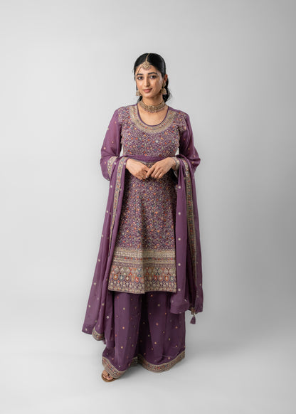 Plum Intricate Embroidered Suit