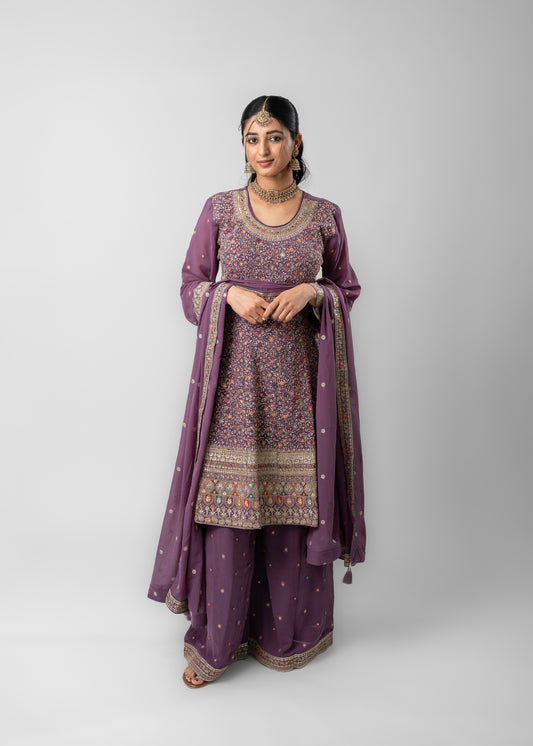 Plum Intricate Embroidered Suit