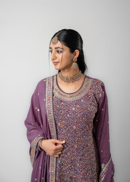 Plum Intricate Embroidered Suit