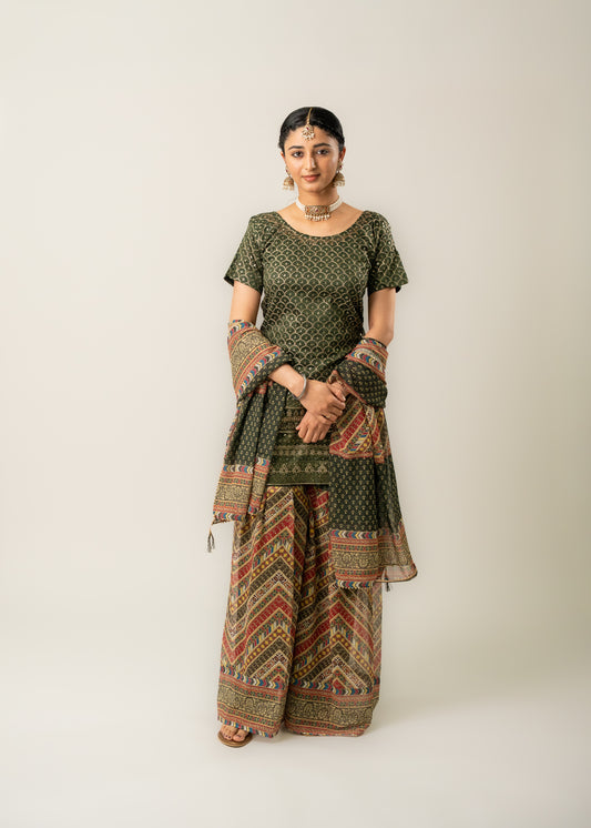 Olive Green Sequence Embroidery Designer Gharara Suit