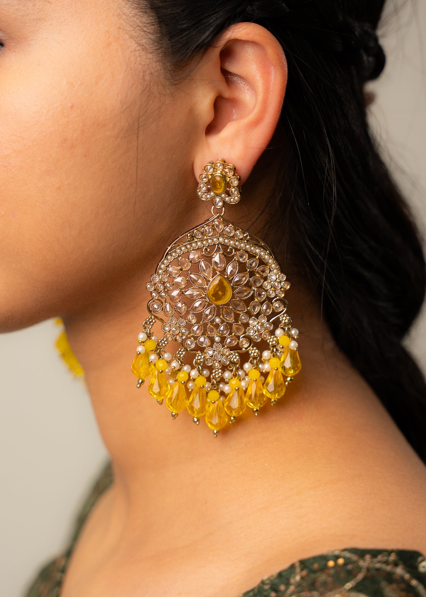 Golden Radiance Jhumka Set with Yellow Accents