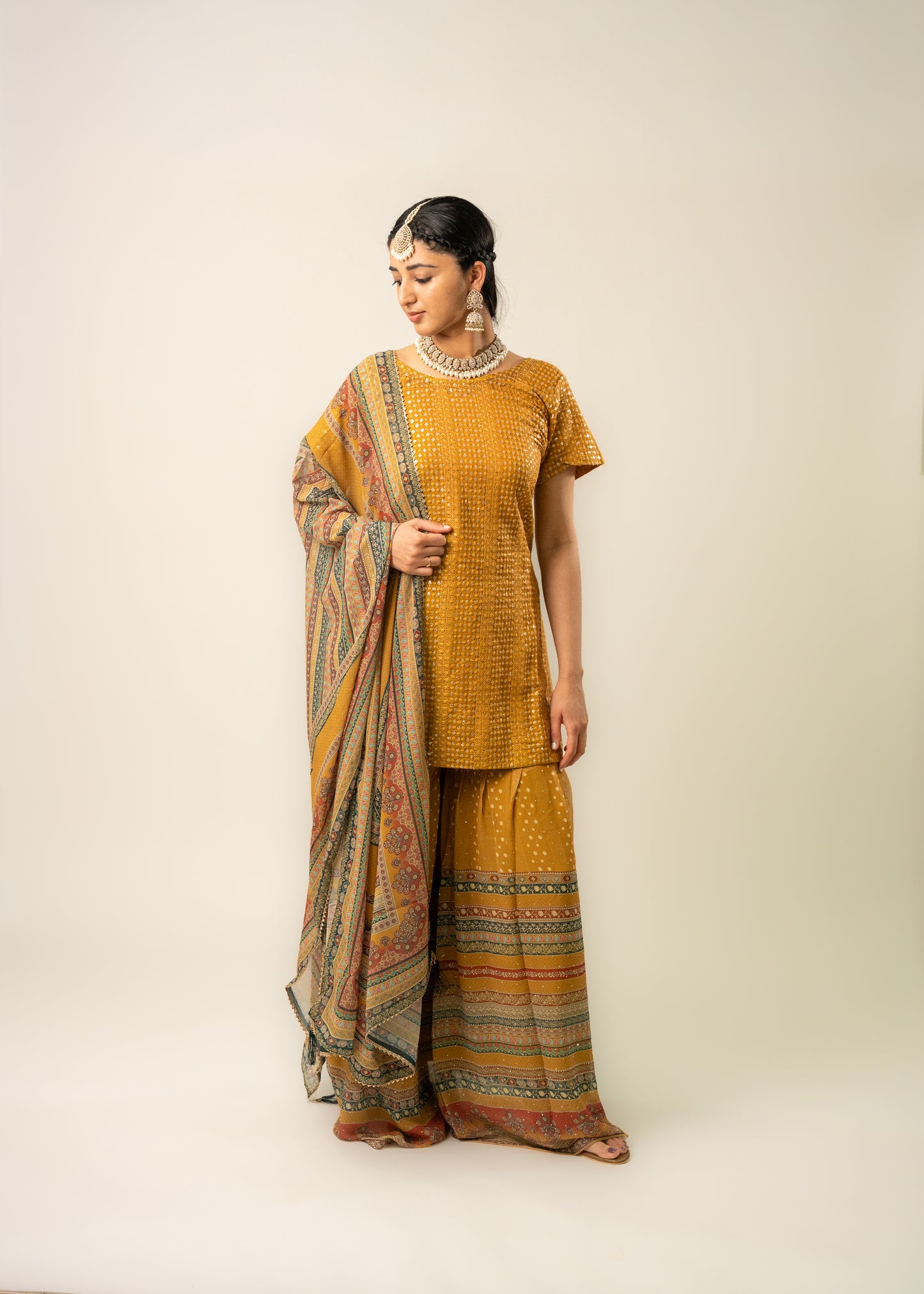 Mustard Yellow Designer Gharara Suit