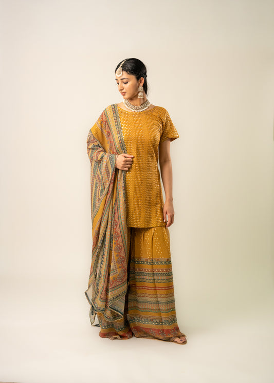 Mustard Yellow Designer Gharara Suit
