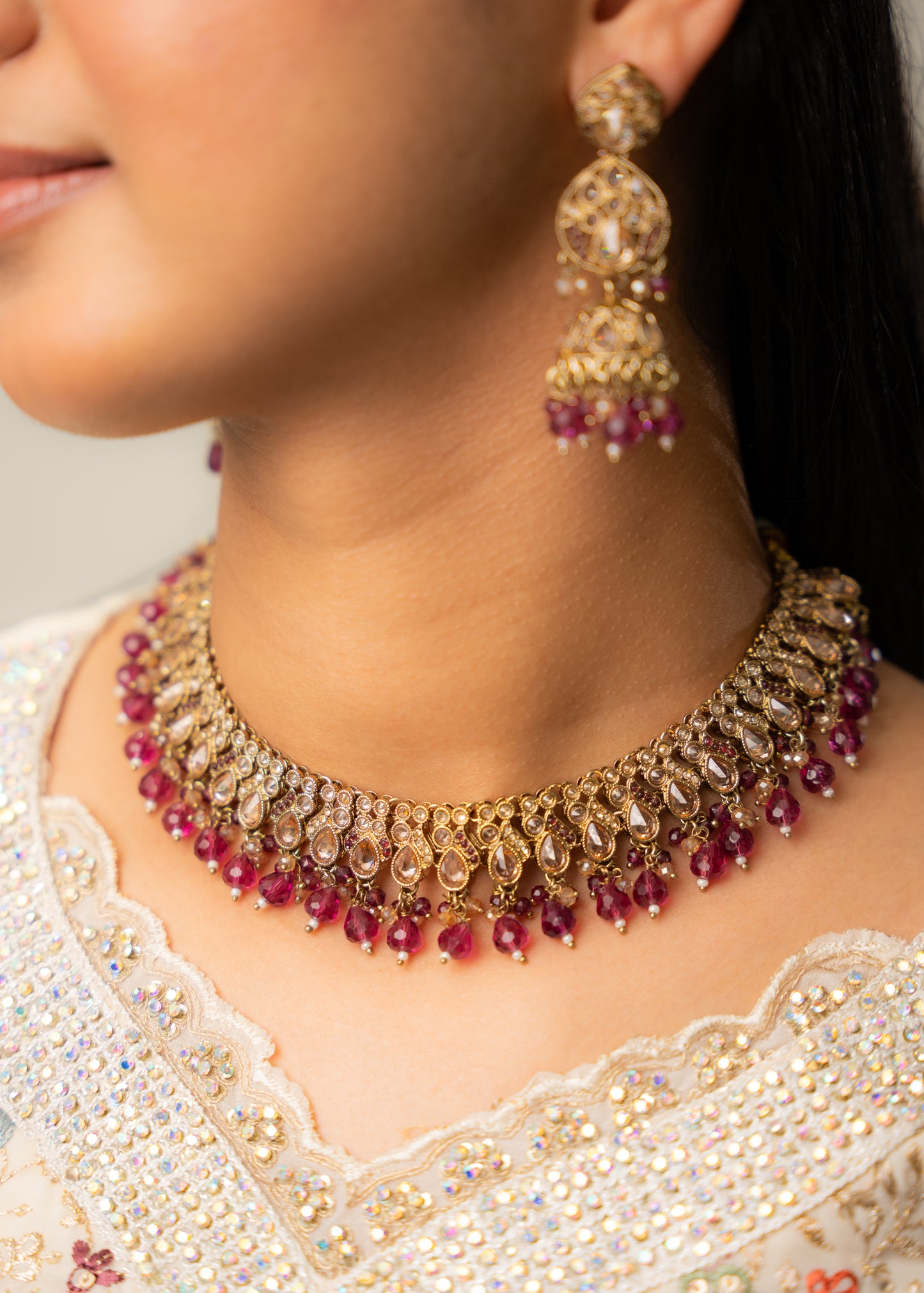 Roseberry Charm Kundan Necklace Set