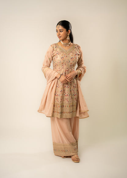 Blush Pink Floral Embroidered Suit