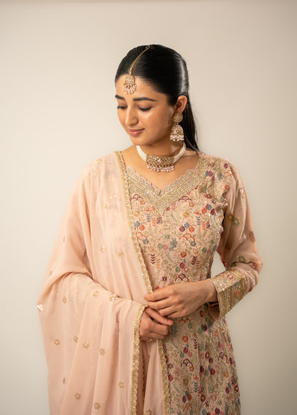 Blush Pink Floral Embroidered Suit