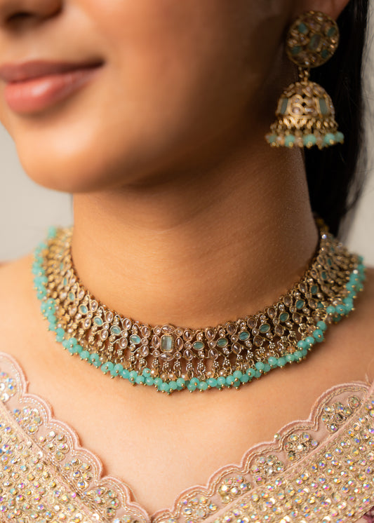 Green Bloom Choker Necklace Set