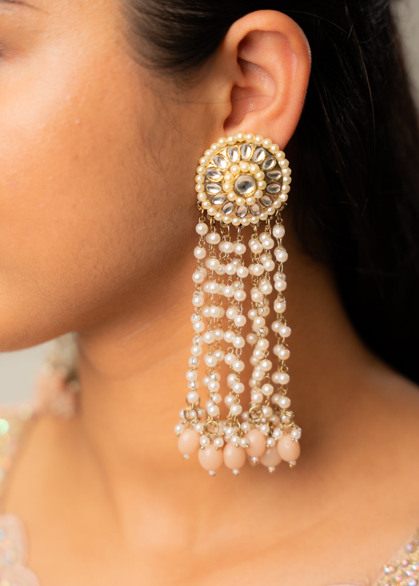 Rose Pearl Tassel Earrings