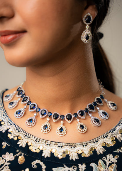 Royal Blue Crystal AD Necklace Set