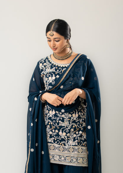Midnight Blue Embroidered Sharara Suit
