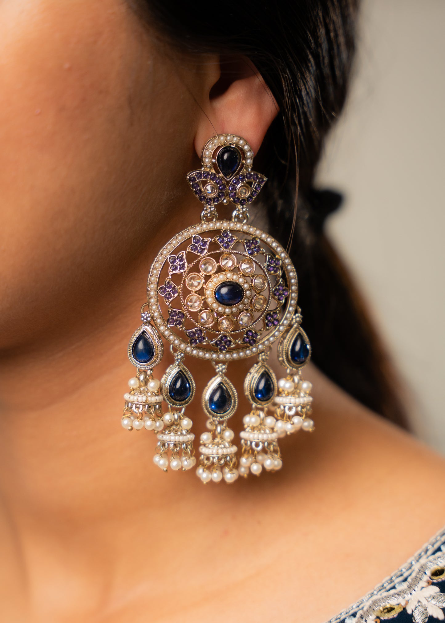Royal Blue Stone Chandelier Earrings