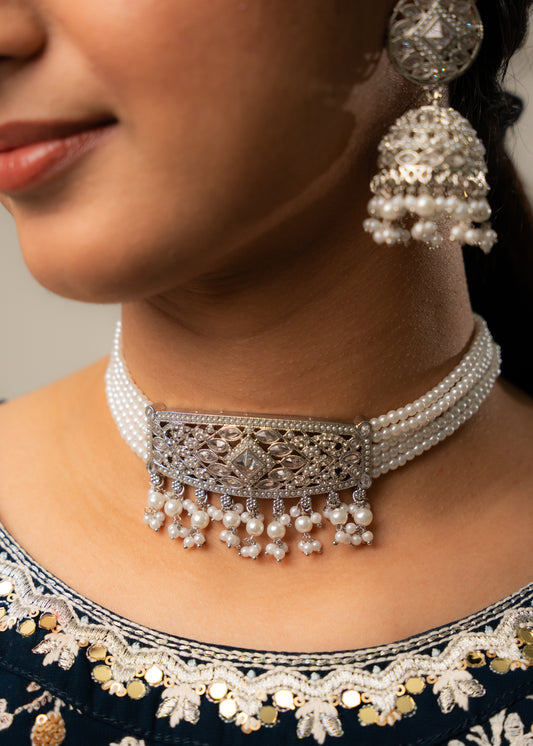 Silver Frost Crystal Choker Set