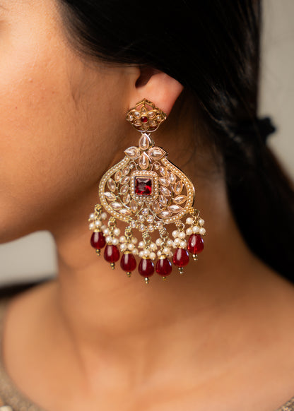 Deep Maroon Jhumka Set with Antique Finish