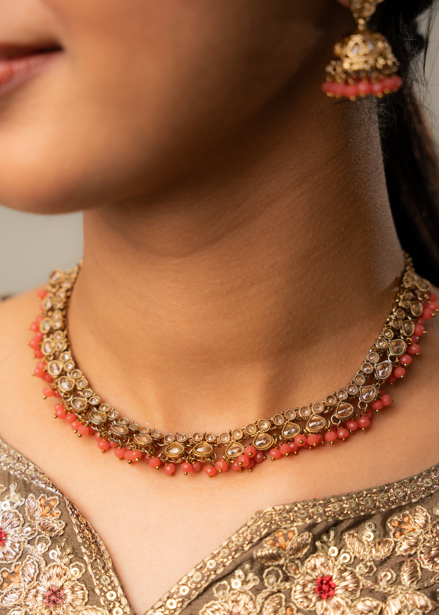 Crimson Glow Kundan Necklace Set