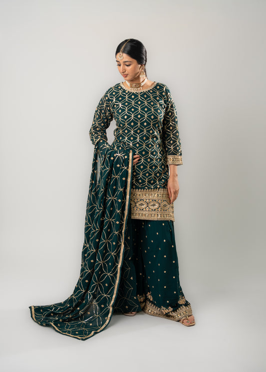 Emerald Geometric Embroidered Suit