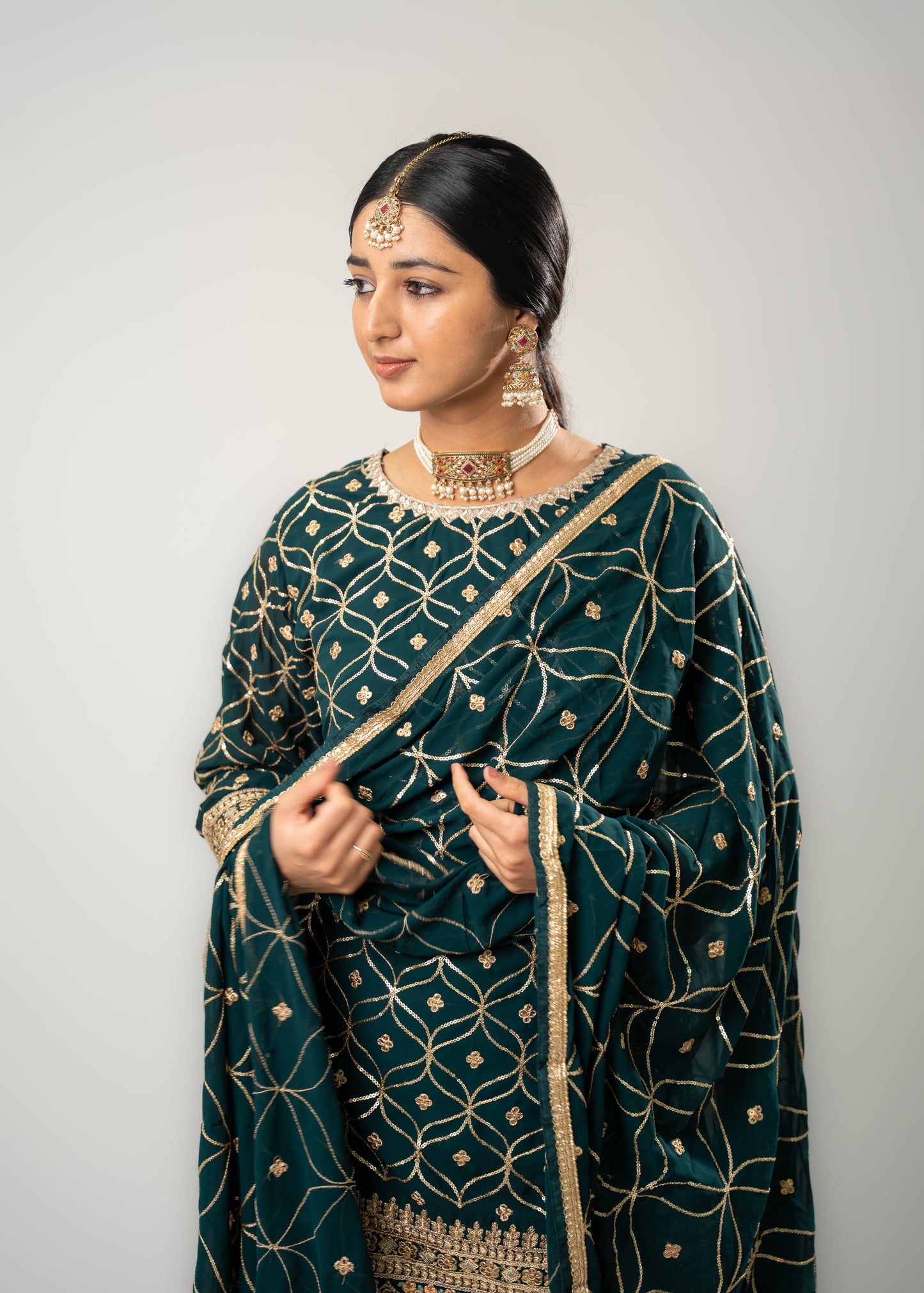 Emerald Geometric Embroidered Suit