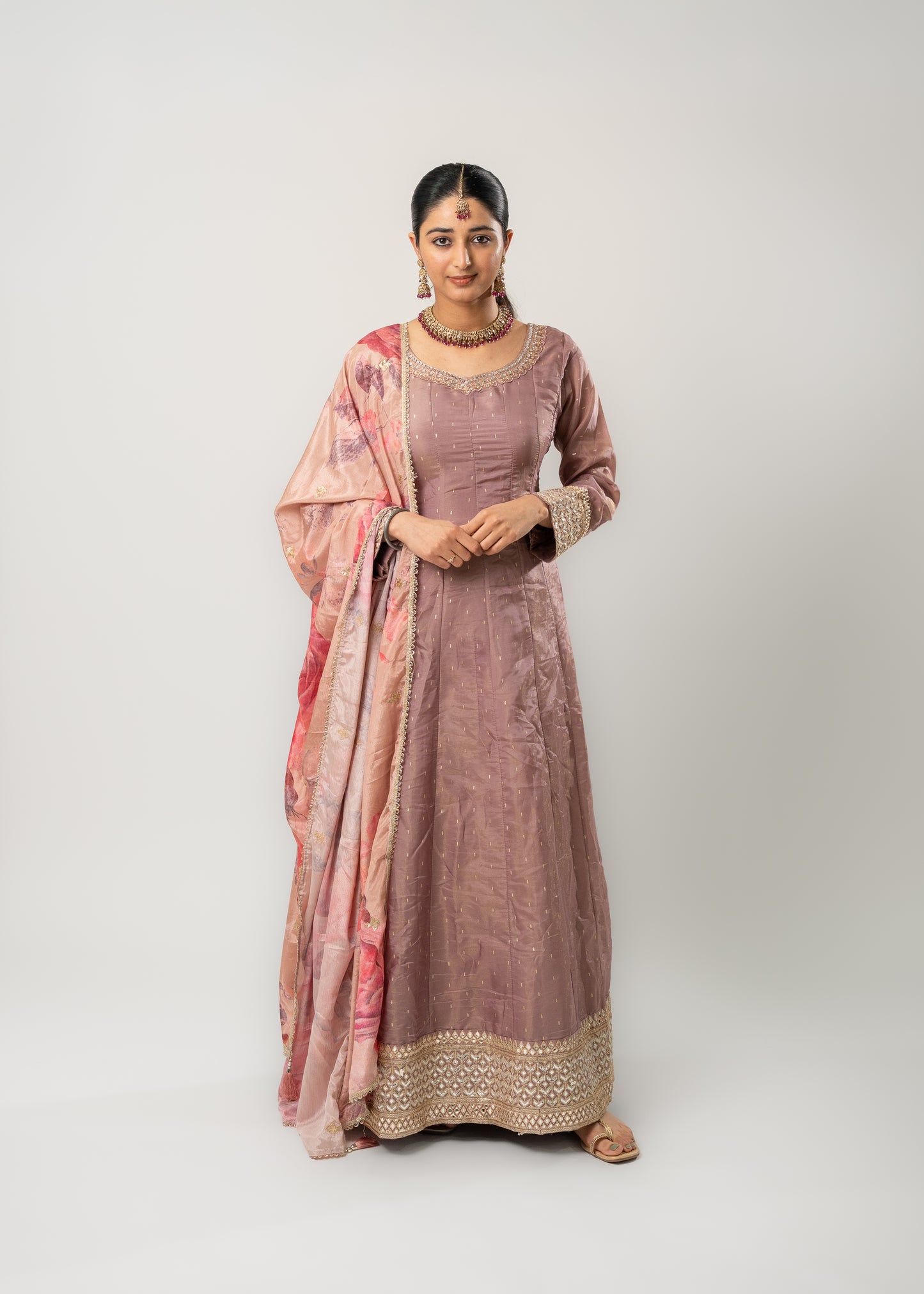 Rosewood Printed Elegance Anarkali Suit