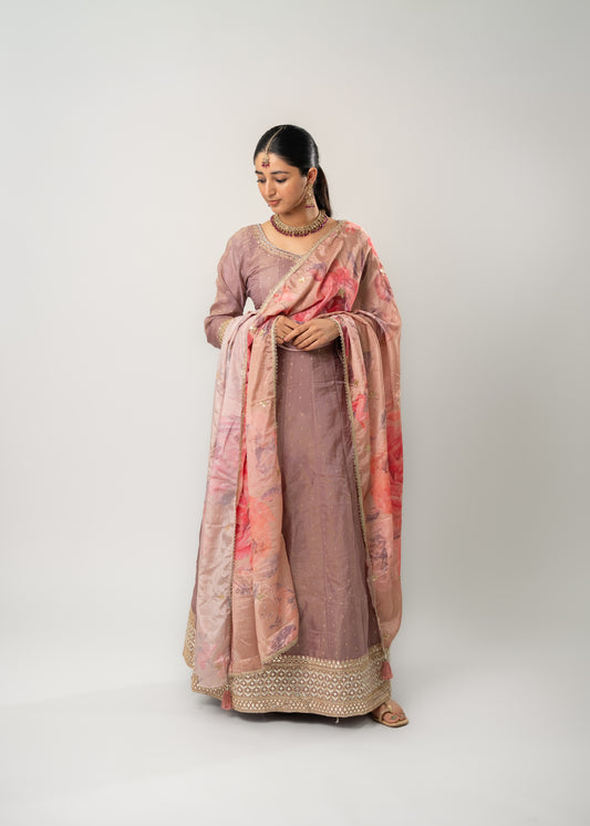 Rosewood Printed Elegance Anarkali Suit