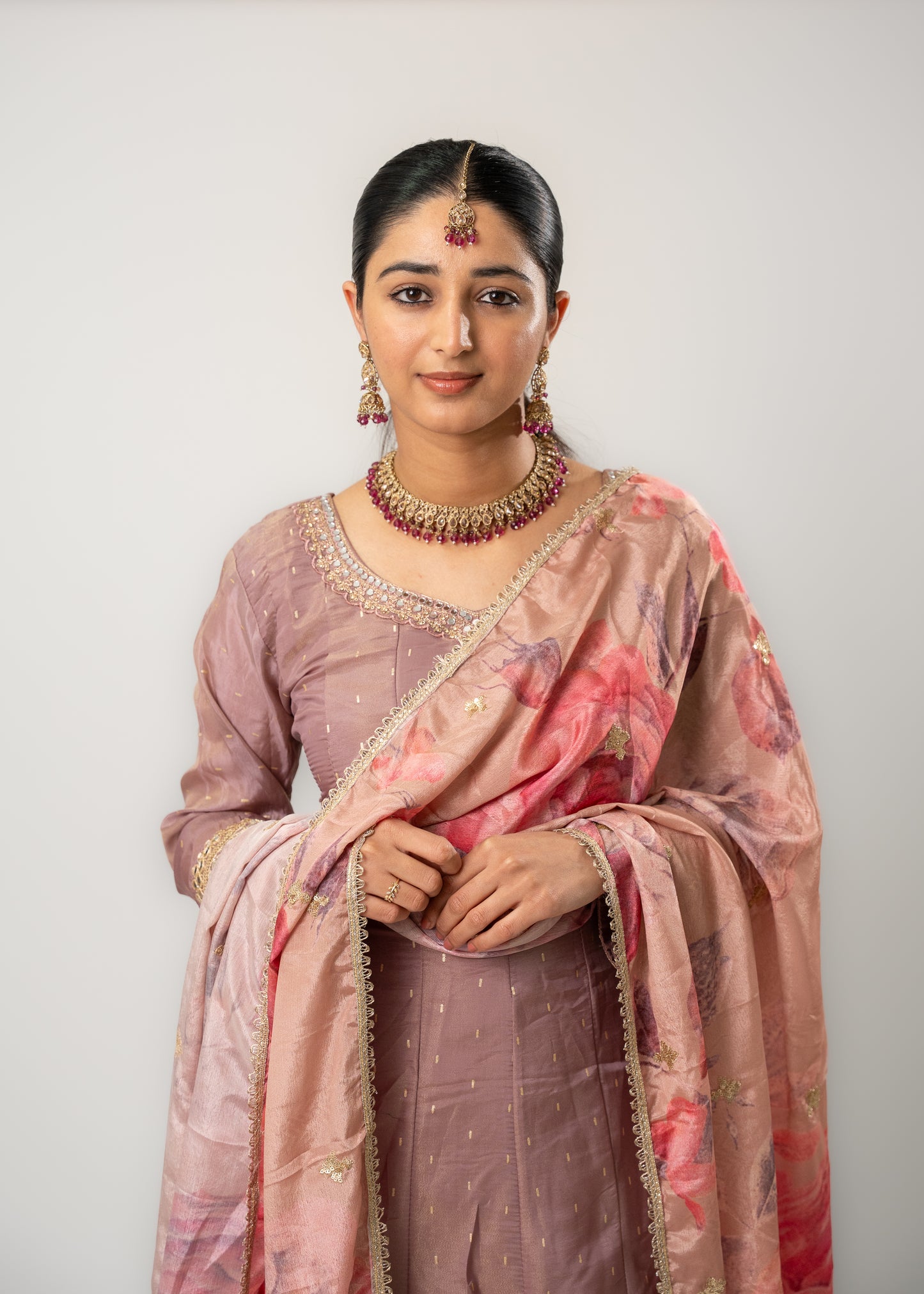 Rosewood Printed Elegance Anarkali Suit