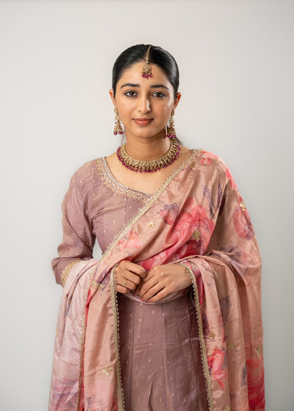Rosewood Printed Elegance Anarkali Suit