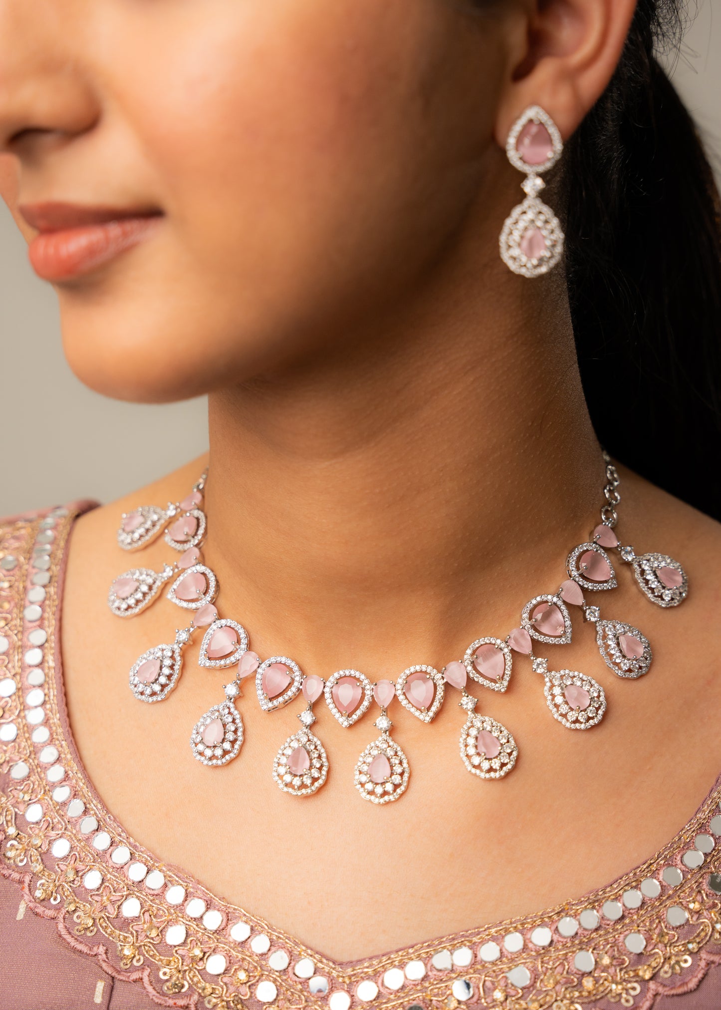 Blush Pink Statement AD Necklace Set