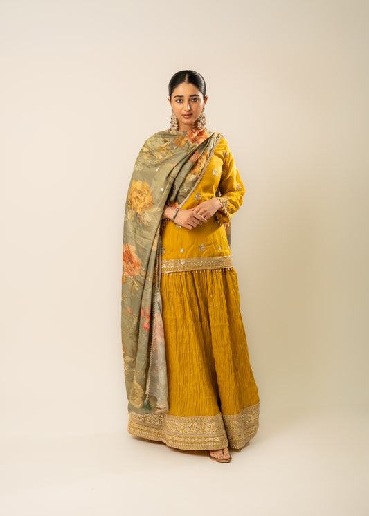 Mustard Floral Regal Lehnga Style Suit