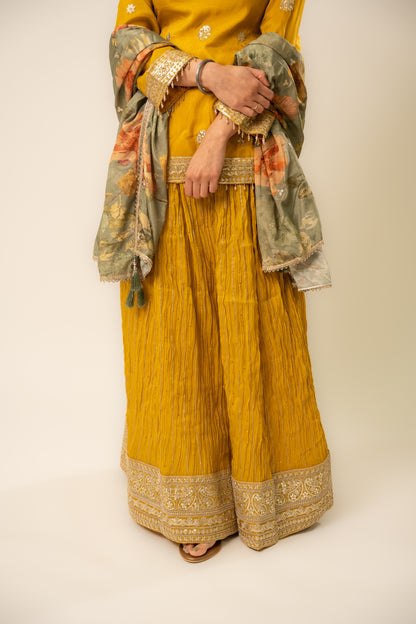 Mustard Floral Regal Lehnga Style Suit