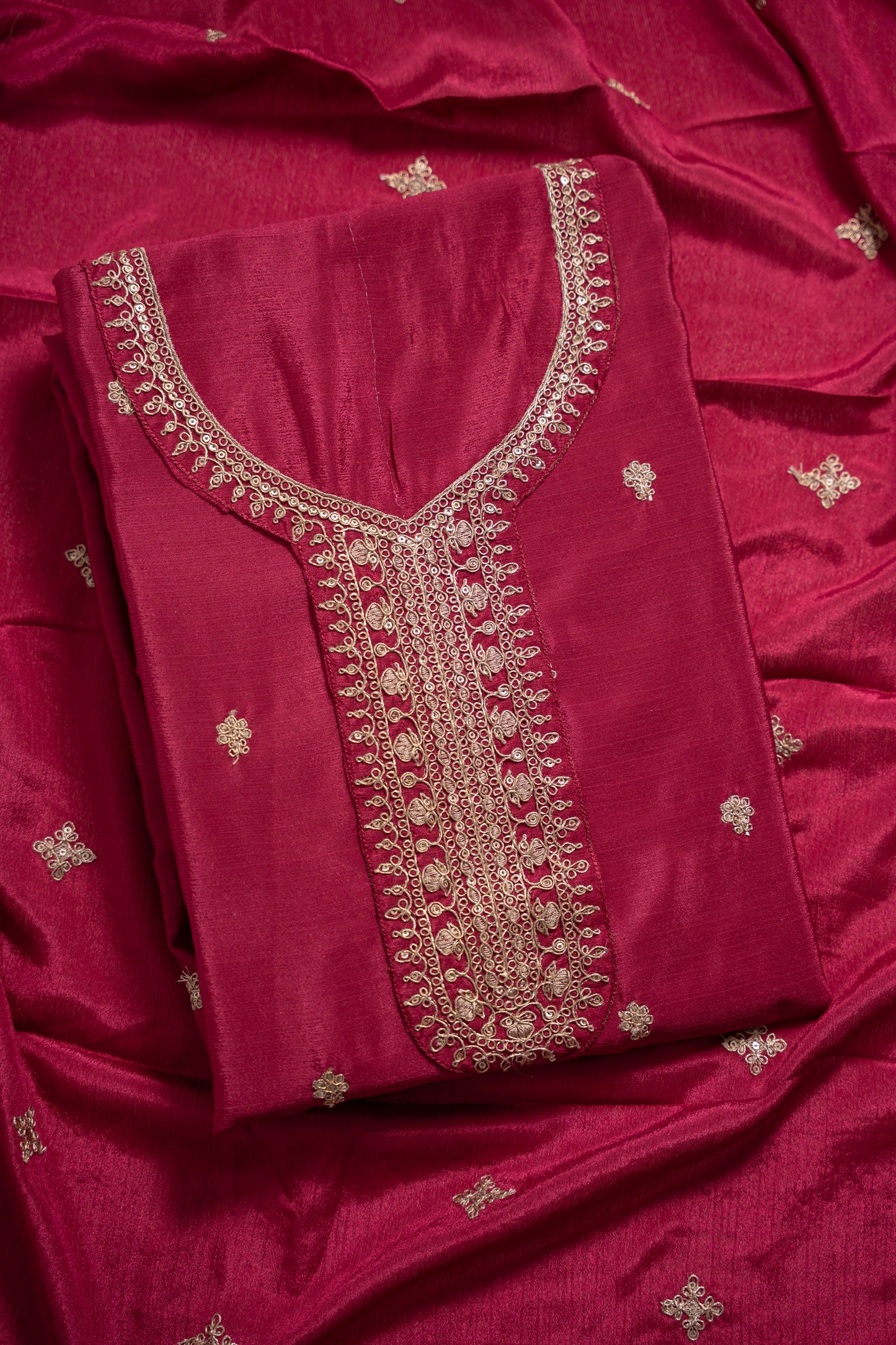 Wine Pink Heavy Embroidered Chinon Sharara Suit Set