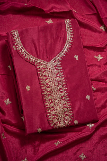 Wine Pink Heavy Embroidered Chinon Sharara Suit Set
