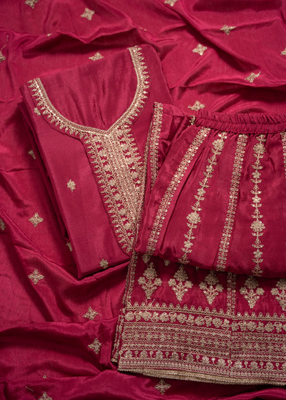 Wine Pink Heavy Embroidered Chinon Sharara Suit Set