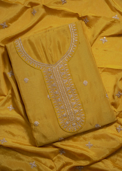 Mustard Yellow Heavy Embroidered Chinon Sharara Suit Set