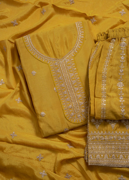 Mustard Yellow Heavy Embroidered Chinon Sharara Suit Set