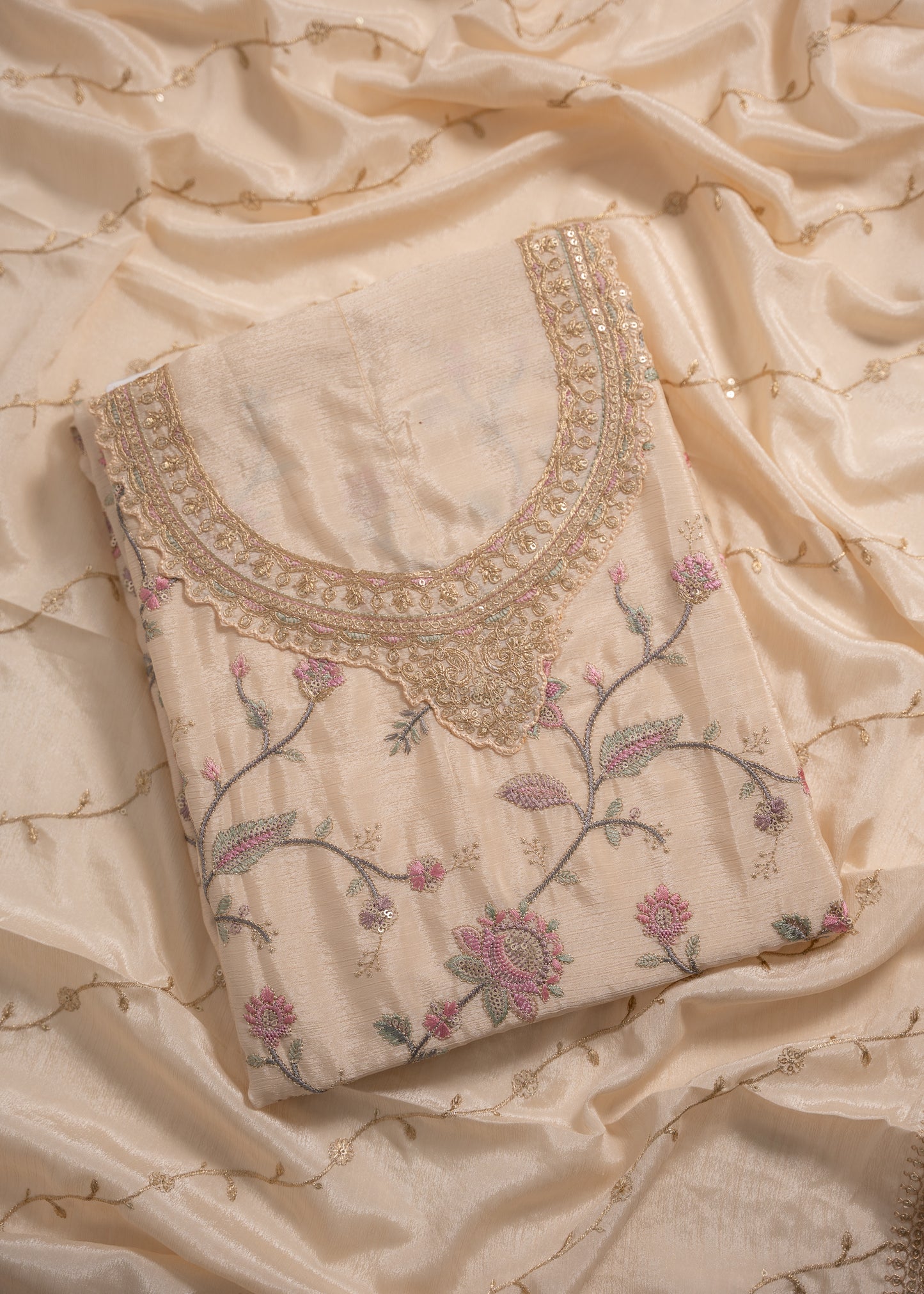 Pearl Beige Chinon Sharara Suit