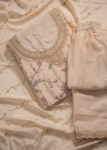 Pearl Beige Chinon Sharara Suit