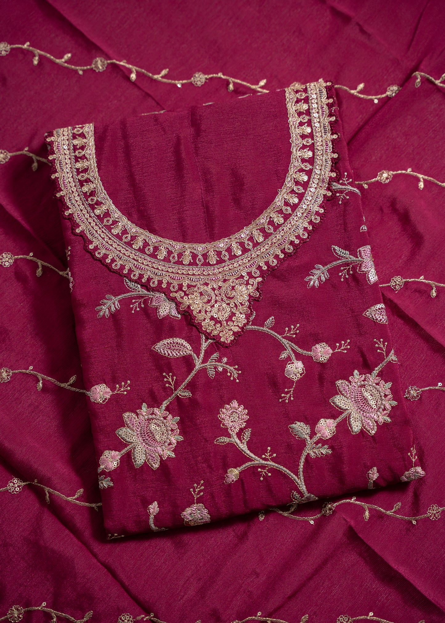 Wine Pink Chinon Sharara Suit