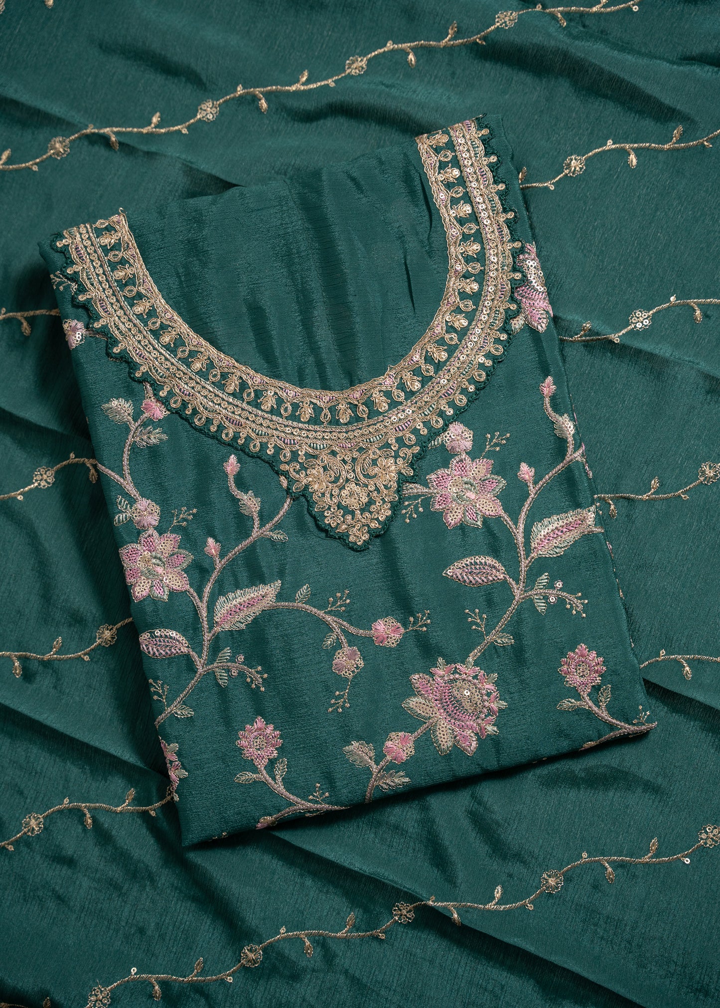 Bottle Green Chinon Sharara Suit