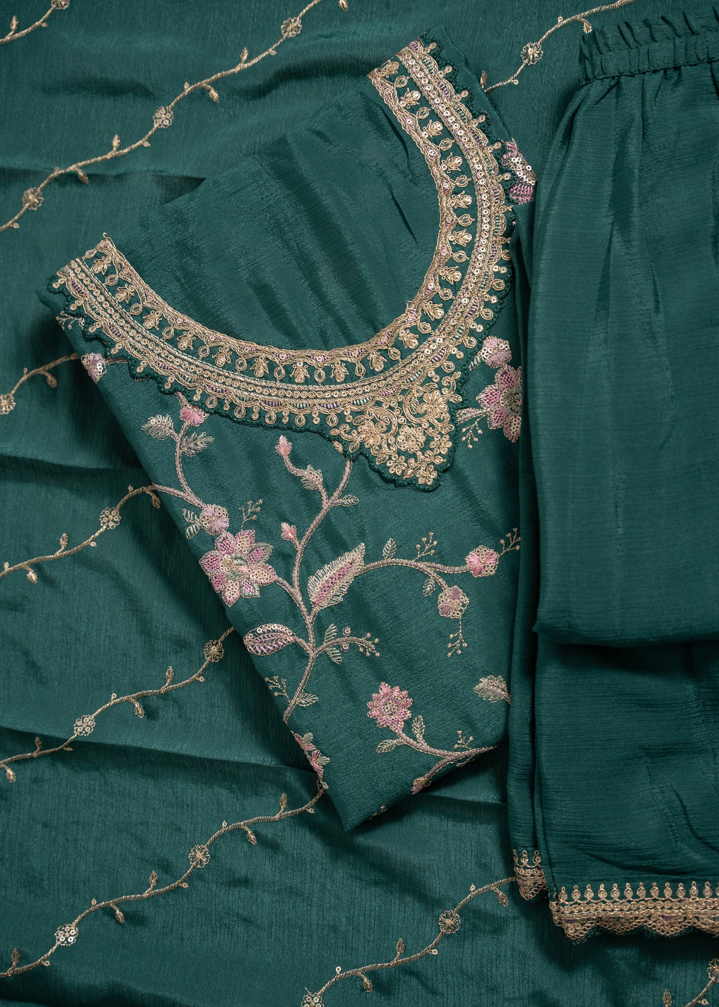 Bottle Green Chinon Sharara Suit