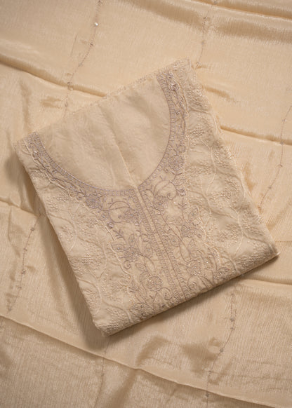 Ivory Schiffli Embroidered Organza Unstitched Suit Set