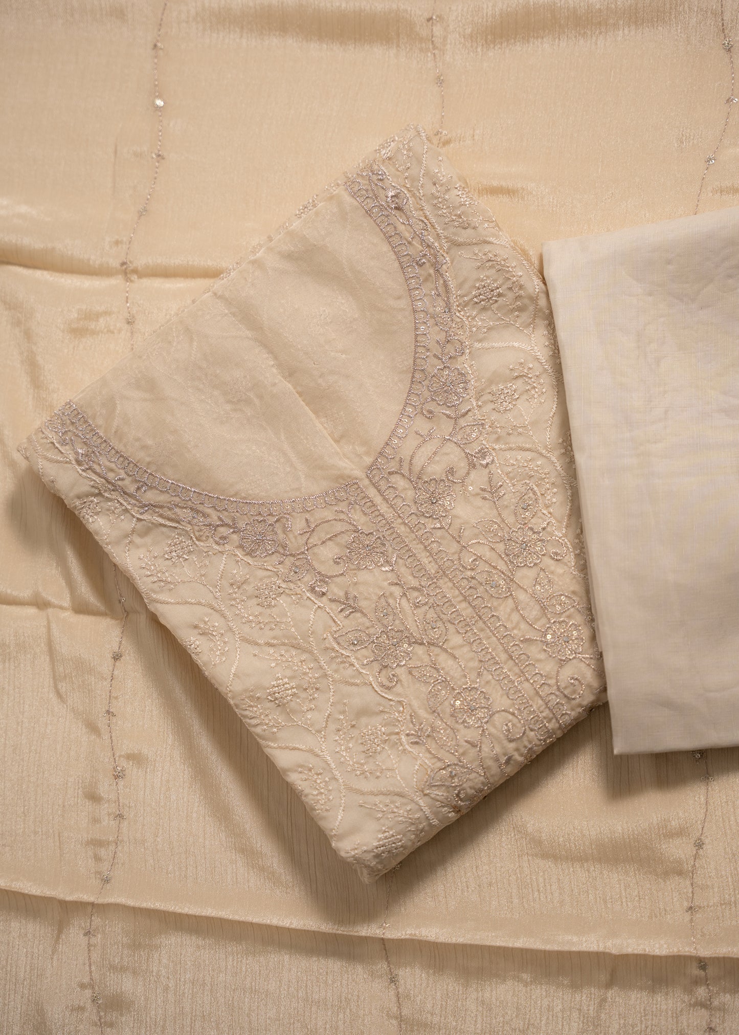 Ivory Schiffli Embroidered Organza Unstitched Suit Set