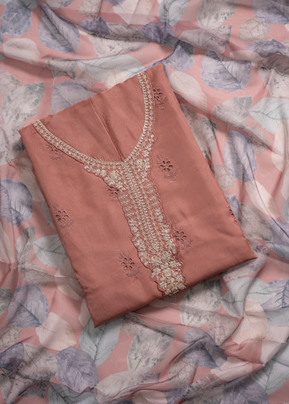 Dusty Rust Embroidered Organza Schiffli Unstitched Suit Set
